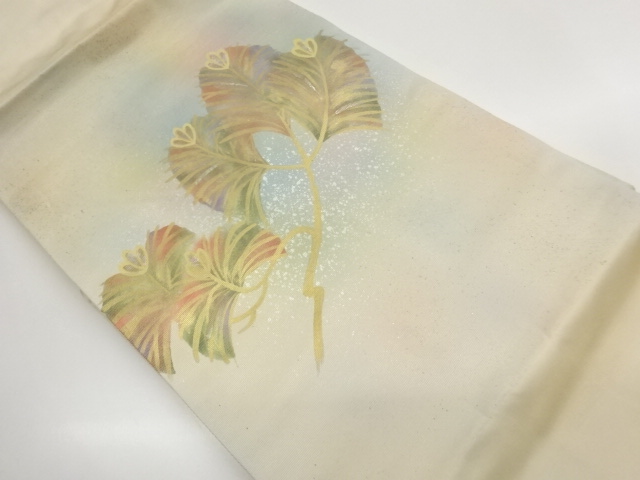 JAPANESE NAGOYA OBI / SHELL INLAY / KINSAI / ABSTRACT PLANTS